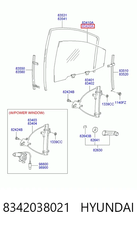 Стекло двери задней правой 8342038021 Hyundai/Kia