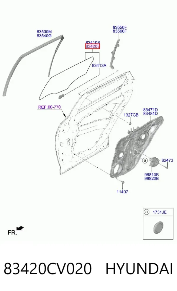 Стекло двери задней правой 83420CV020 Hyundai/Kia