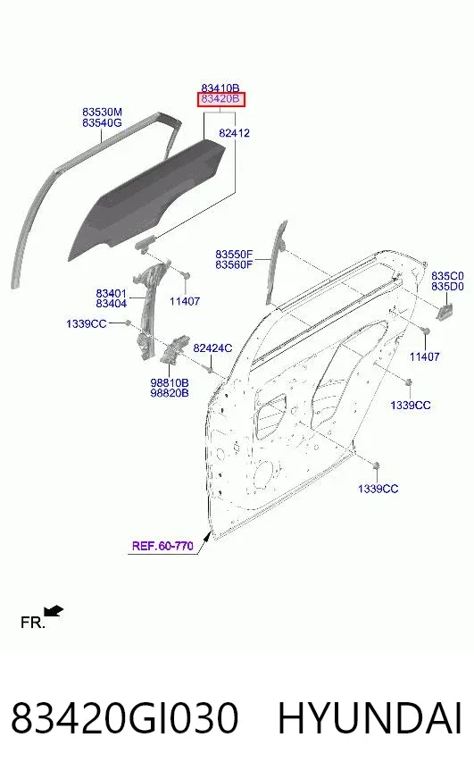 Стекло двери задней правой 83420GI030 Hyundai/Kia