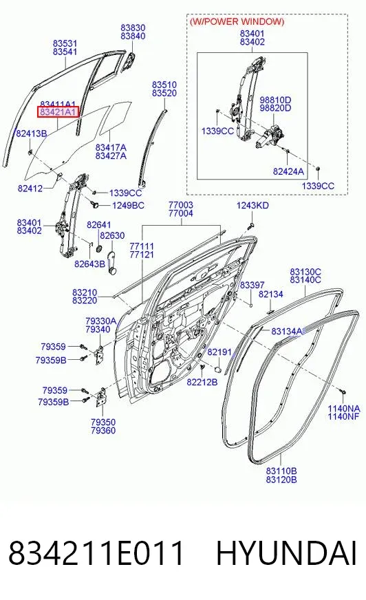 Стекло двери задней правой 834211E011 Hyundai/Kia