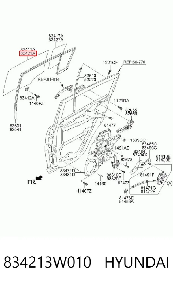 Стекло двери задней правой 834213W010 Hyundai/Kia