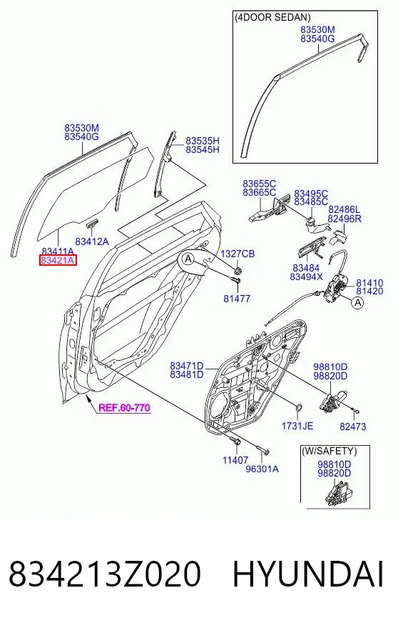 Стекло двери задней правой 834213Z020 Hyundai/Kia