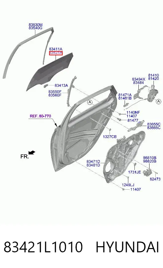 Стекло двери задней правой 83421L1010 Hyundai/Kia