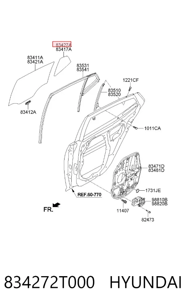 Стекло-форточка двери задней левой 834272T000 Hyundai/Kia