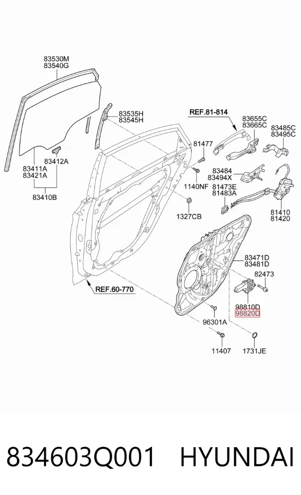 Мотор стеклоподъемника двери задней правой 834603Q001 Hyundai/Kia