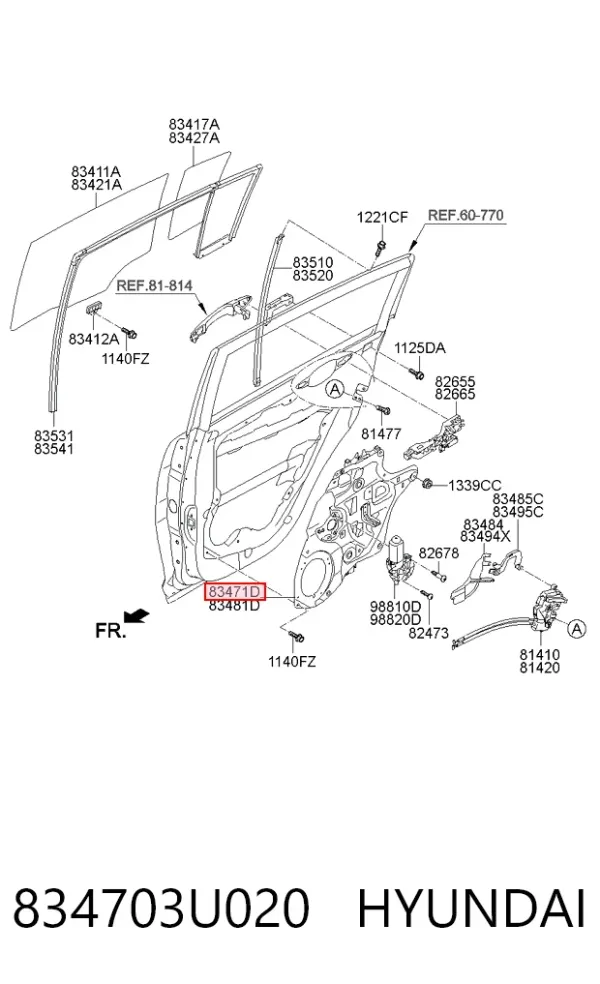 Механизм стеклоподъемника двери задней левой 834703U020 Hyundai/Kia