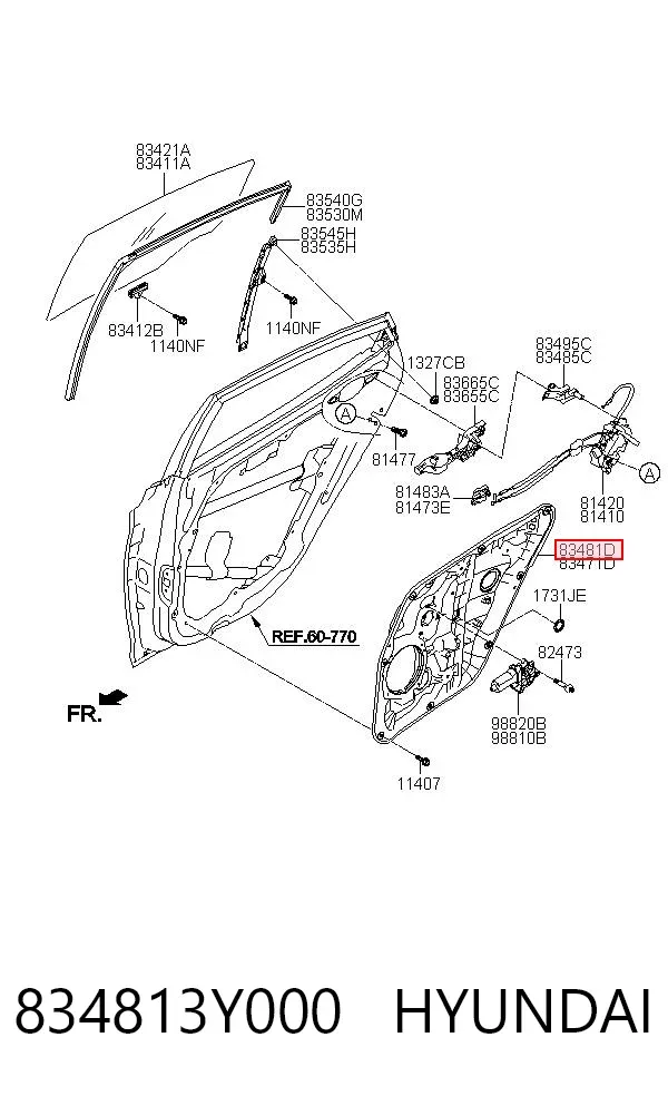 Механизм стеклоподъемника двери задней правой 834813Y000 Hyundai/Kia