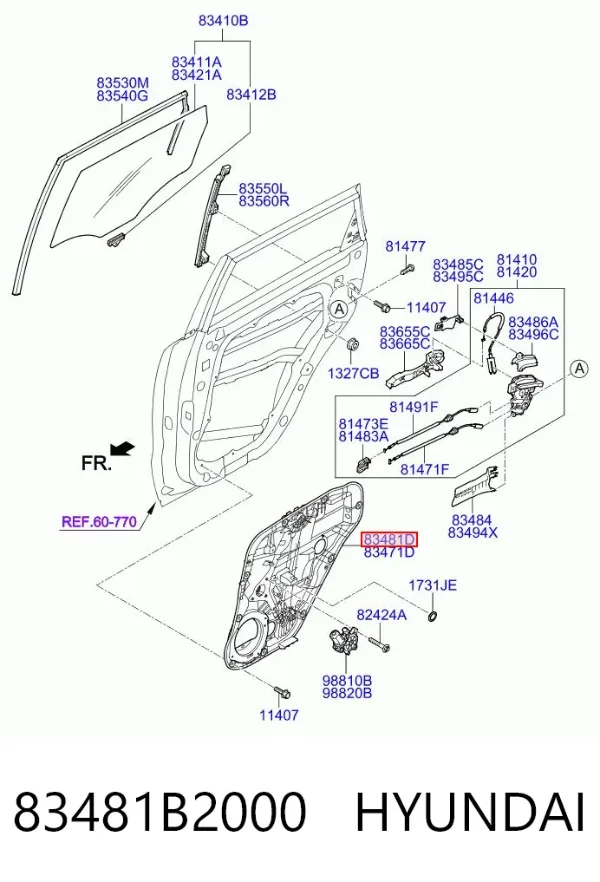 Механизм стеклоподъемника двери задней правой 83481B2000 Hyundai/Kia