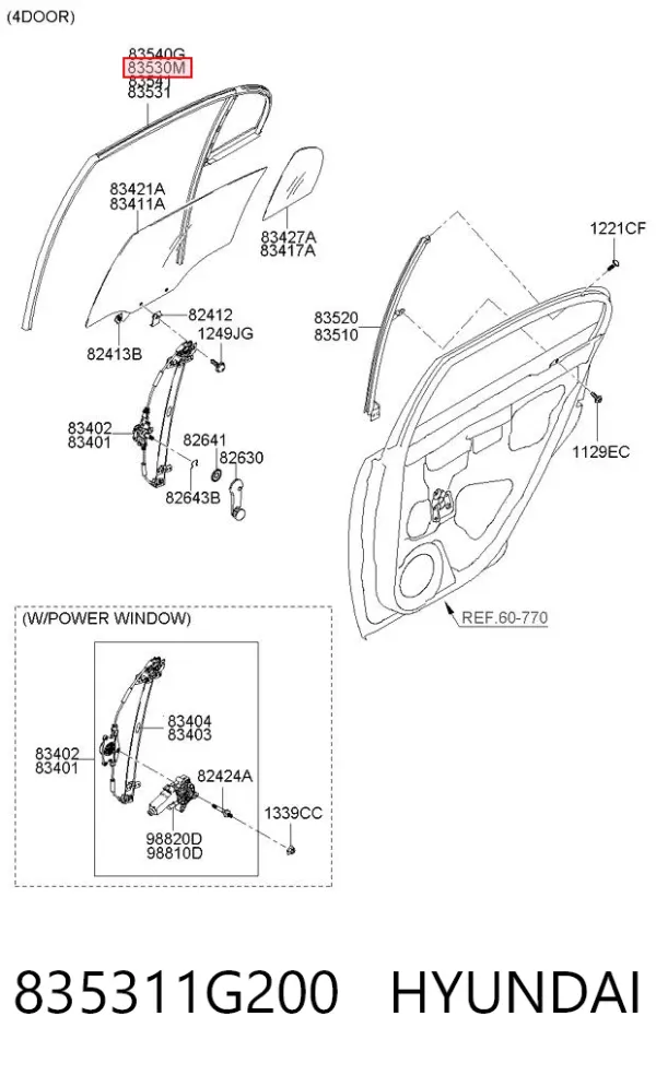 Направляющая стекла рамки двери задней левой 835311G200 Hyundai/Kia