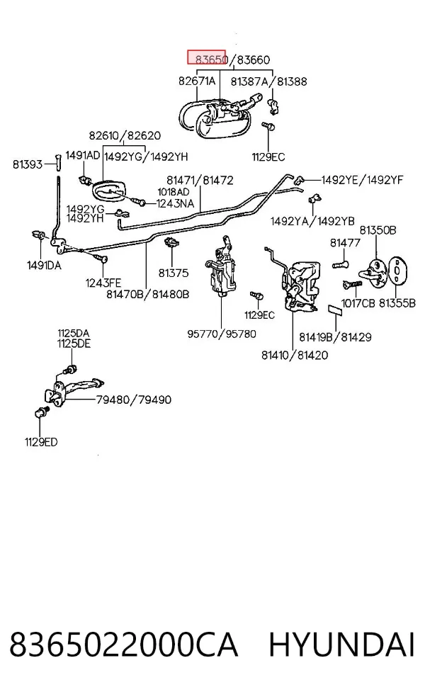 Ручка двери задней наружная левая 8365022000CA Hyundai/Kia