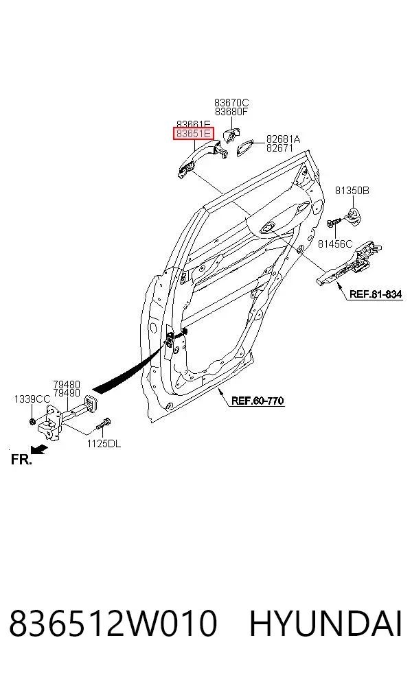 Ручка двери задней наружная левая 836512W010 Hyundai/Kia