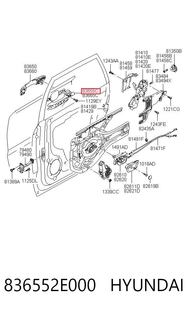 Держатель наружной ручки двери задней левой 836552E000 Hyundai/Kia