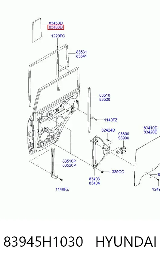 Стекло-форточка двери задней правой 83945H1030 Hyundai/Kia