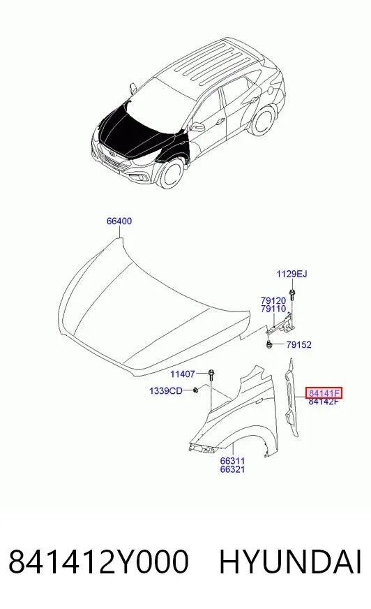 Уплотнитель крыла 841412Y000 Hyundai/Kia