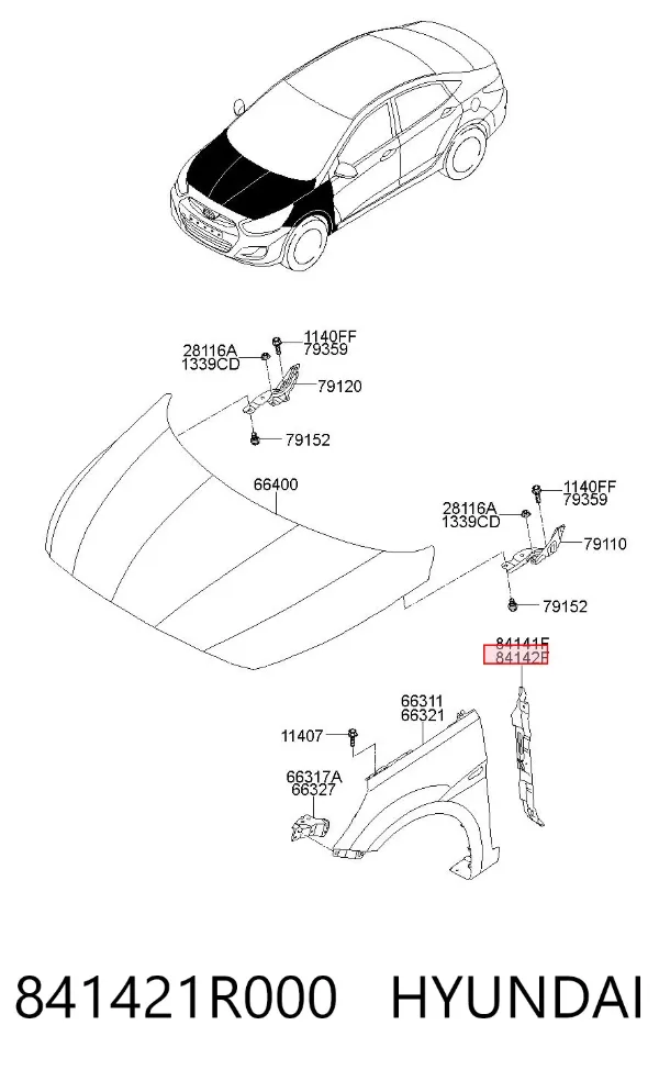 Уплотнитель крыла 841421R000 Hyundai/Kia