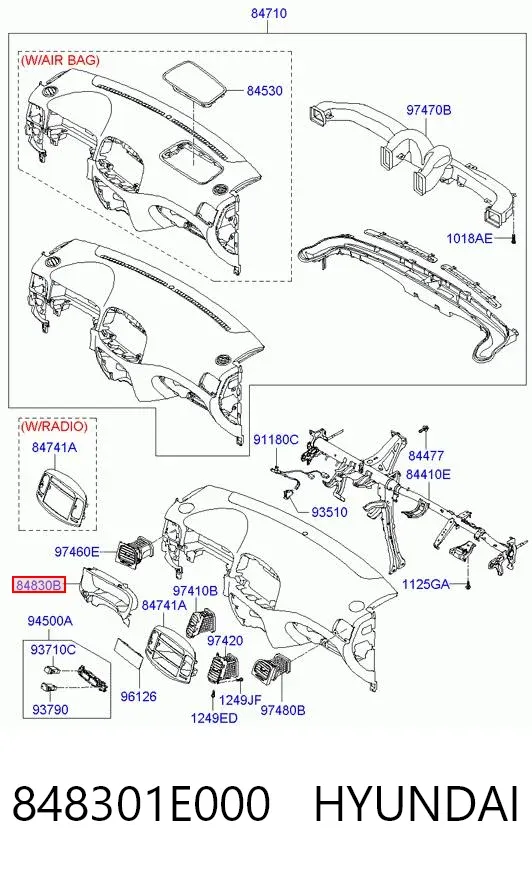 Облицовка щитка приборов "торпедо" 848301E000 Hyundai/Kia