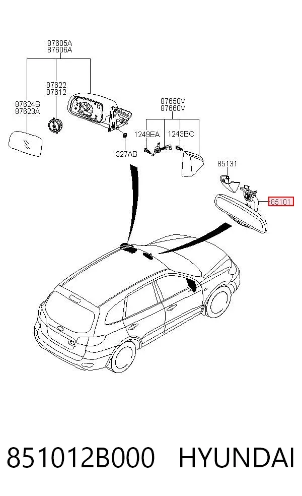 Зеркало заднего вида 851012B000 Hyundai/Kia