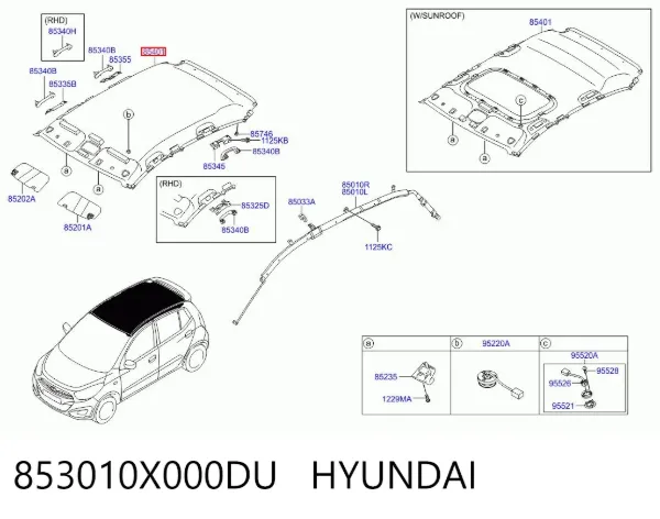 Обивка крыши (потолок) 853010X000DU Hyundai/Kia