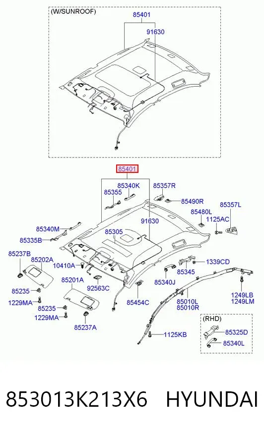 Обивка крыши (потолок) 853013K213X6 Hyundai/Kia