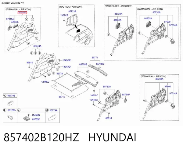 Облицовка багажного отсека правая 857402B120HZ Hyundai/Kia