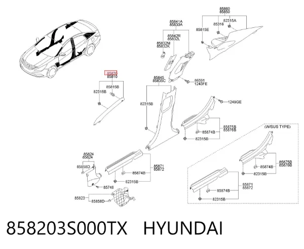 Обшивка стойки кузова внутренняя передняя правая 858203S000TX Hyundai/Kia