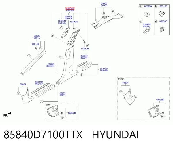 Обшивка стойки кузова внутренняя средняя правая 85840D7100TTX Hyundai/Kia