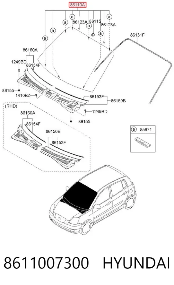 Лобовое стекло 8611007300 Hyundai/Kia