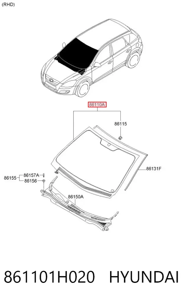 Лобовое стекло 861101H020 Hyundai/Kia
