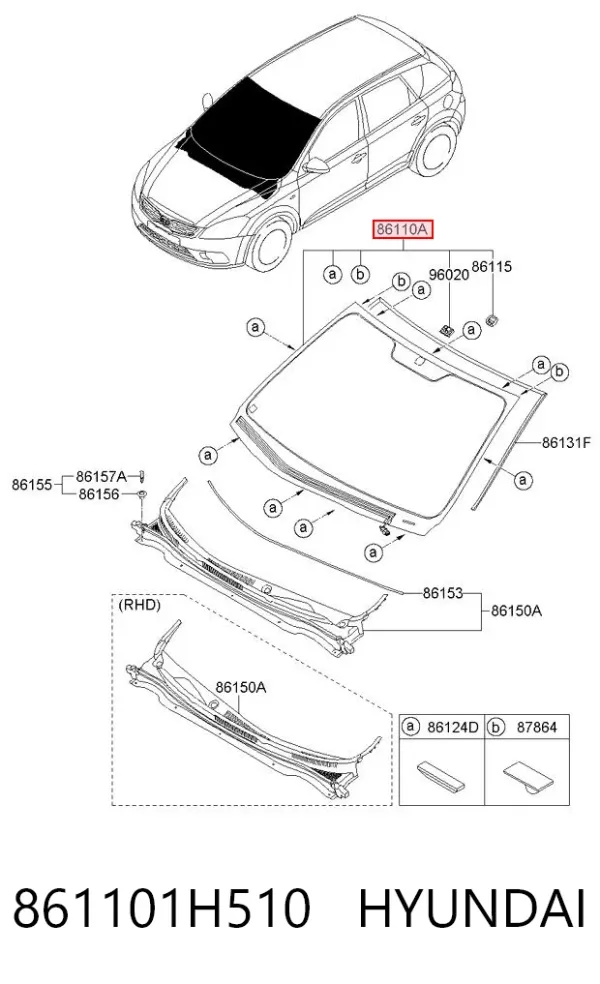 Лобовое стекло 861101H510 Hyundai/Kia