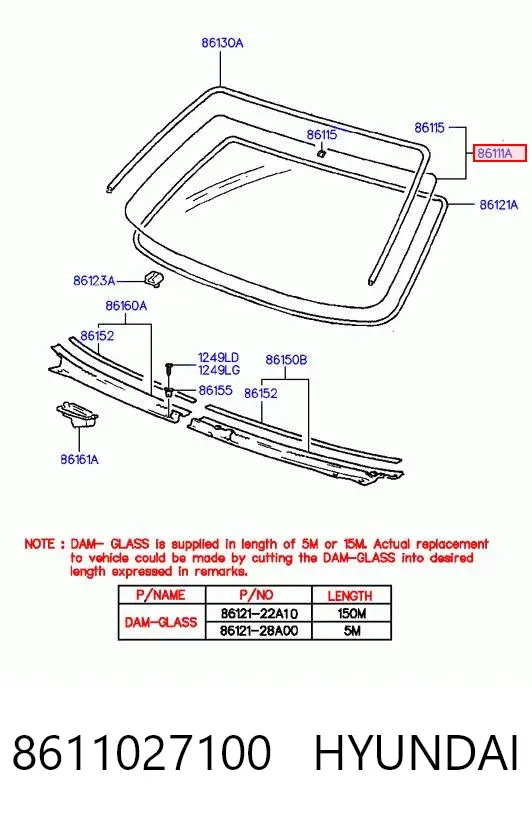 Лобовое стекло 8611027100 Hyundai/Kia