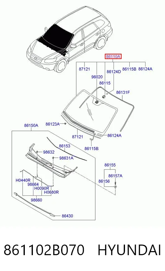 Лобовое стекло 861102B070 Hyundai/Kia