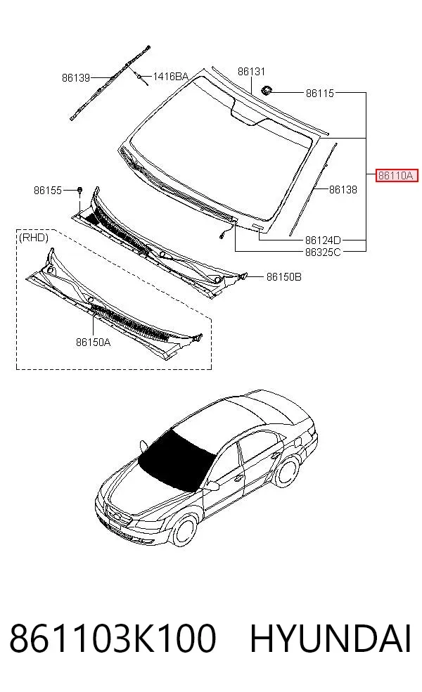 Лобовое стекло 861103K100 Hyundai/Kia