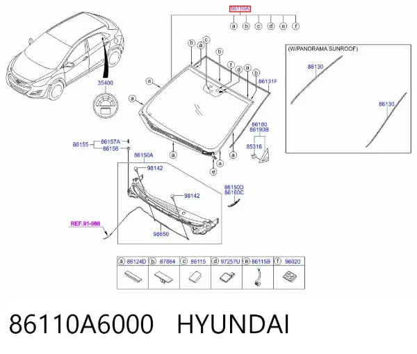 Лобовое стекло 86110A6000 Hyundai/Kia