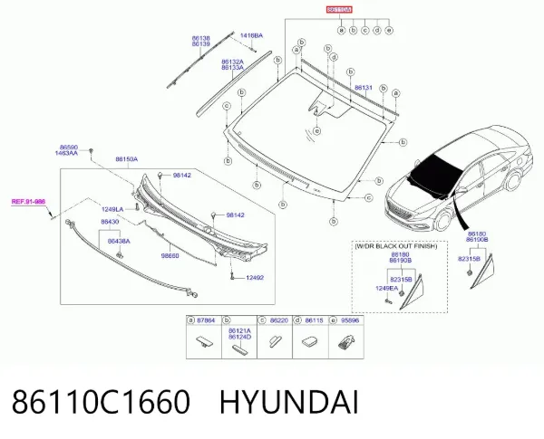 Лобовое стекло 86110C1660 Hyundai/Kia
