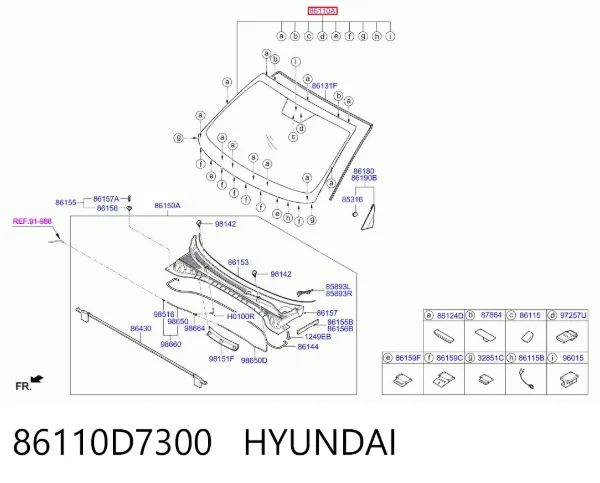 Лобовое стекло 86110D7300 Hyundai/Kia
