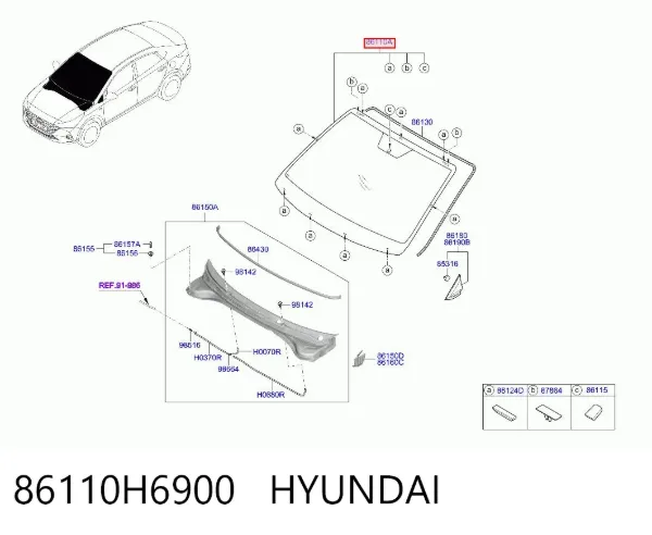 Лобовое стекло 86110H6900 Hyundai/Kia