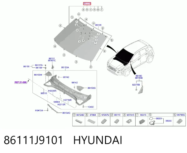 Лобовое стекло 86111J9101 Hyundai/Kia