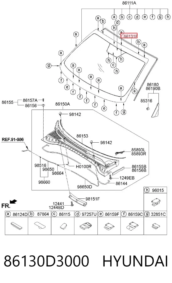 Молдинг лобового стекла 86130D3000 Hyundai/Kia