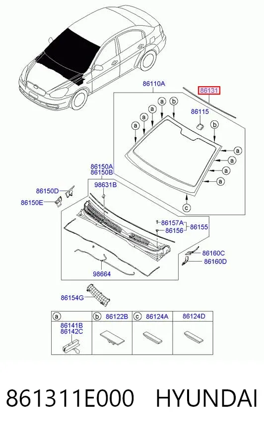 Молдинг лобового стекла верхний 861311E000 Hyundai/Kia