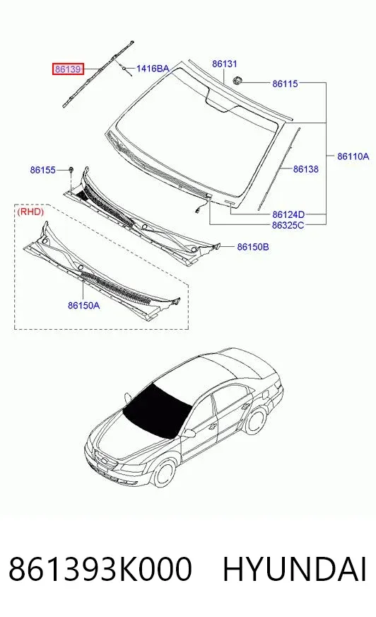 Молдинг лобового стекла правый 861393K000 Hyundai/Kia