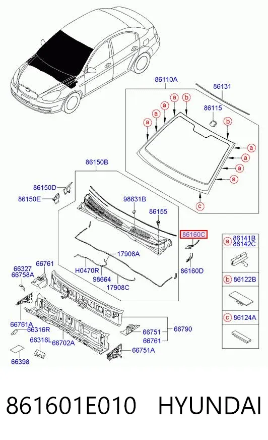 Молдинг лобового стекла нижний 861601E010 Hyundai/Kia