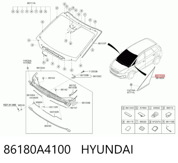 Стекло-форточка двери передней левой 86180A4100 Hyundai/Kia