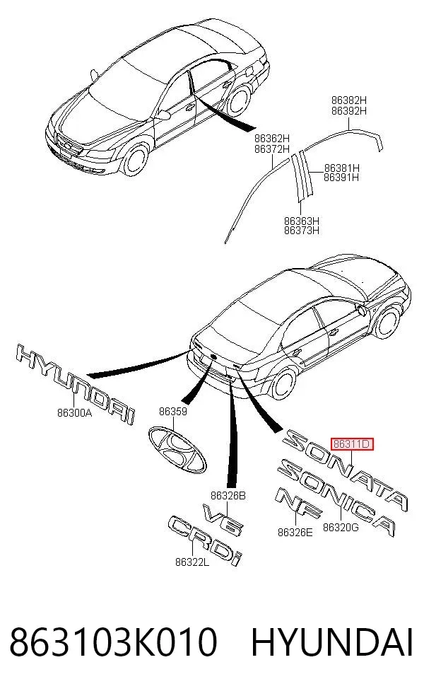 Эмблема крышки багажника 863103K010 Hyundai/Kia