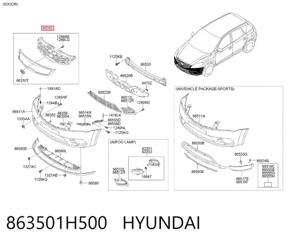 Решетка радиатора 863501H500 Hyundai/Kia