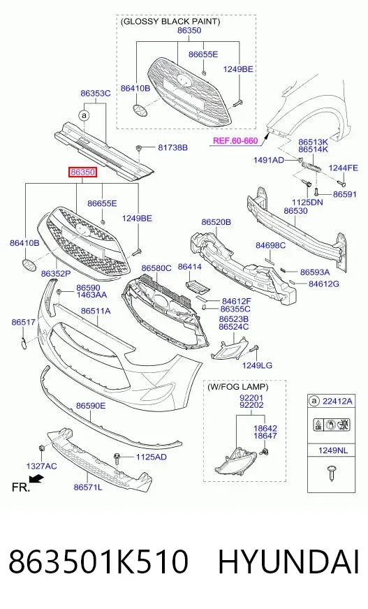 Решетка радиатора 863501K510 Hyundai/Kia