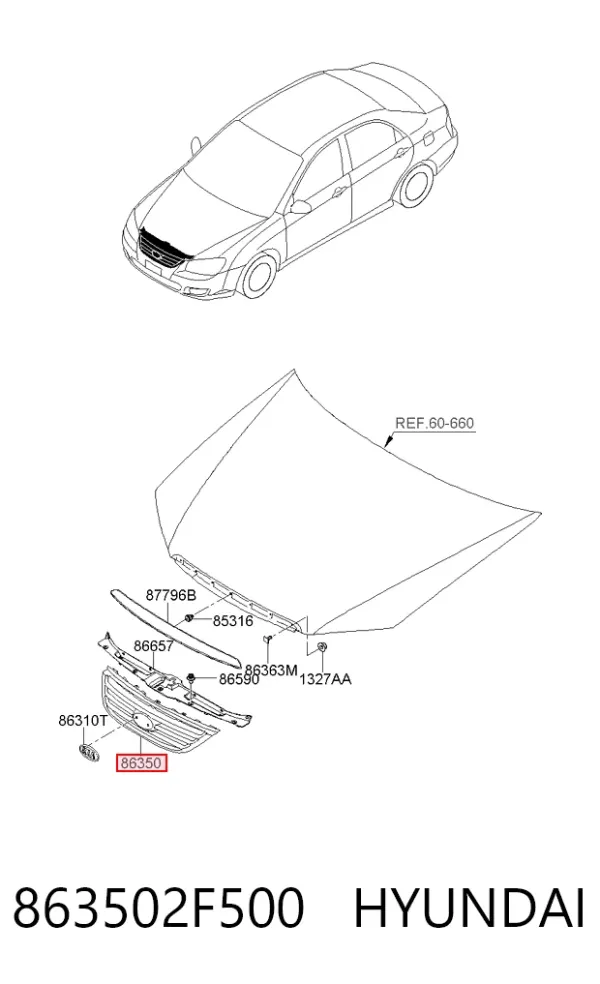 Решетка радиатора 863502F500 Hyundai/Kia