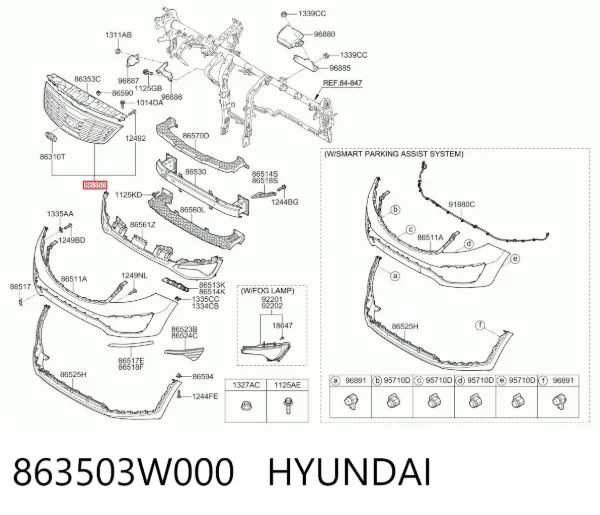Решетка радиатора 863503W000 Hyundai/Kia