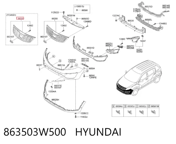 Решетка радиатора 863503W500 Hyundai/Kia