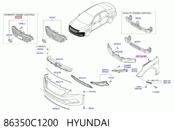 Решетка радиатора 86350C1200 Hyundai/Kia