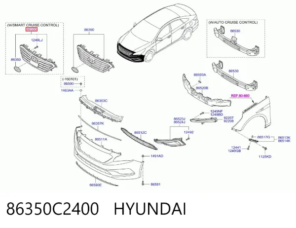 Решетка радиатора 86350C2400 Hyundai/Kia